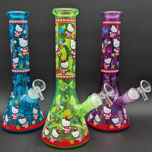 10" Full Color Bowtie Kitty Beaker Bong - Meech Madness Smoke Shop