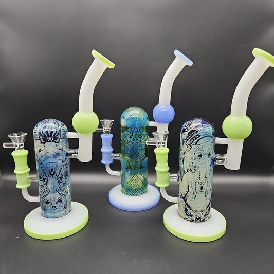 10.5" Designer Glass Sidecar Bubbler-Avernic Smoke Shop