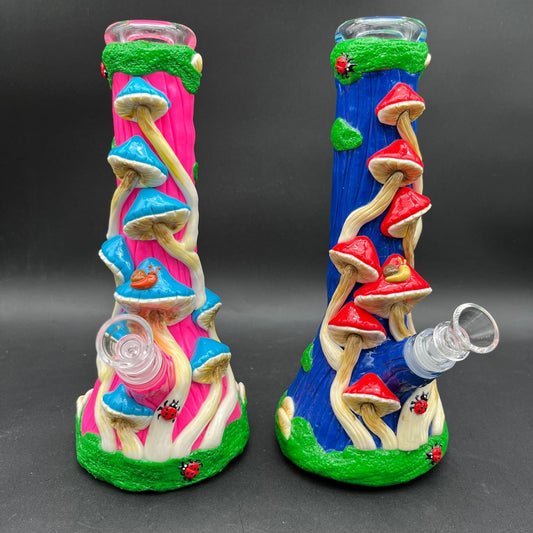 10.5" Mushrooms and Critters 3D Beaker Bong - Meech Madness Smoke Shop