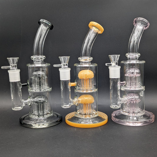 11" Dual 8 Arm Tree Perc Bong w/ Bent Neck-Avernic Smoke Shop