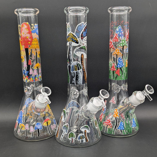 14" Glow in the Dark Mushrooms Beaker Bong - Meech Madness Smoke Shop