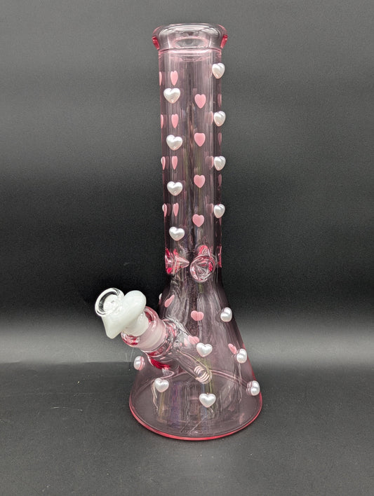 14" Pink Pearl Heart Beaker Bong-Avernic Smoke Shop