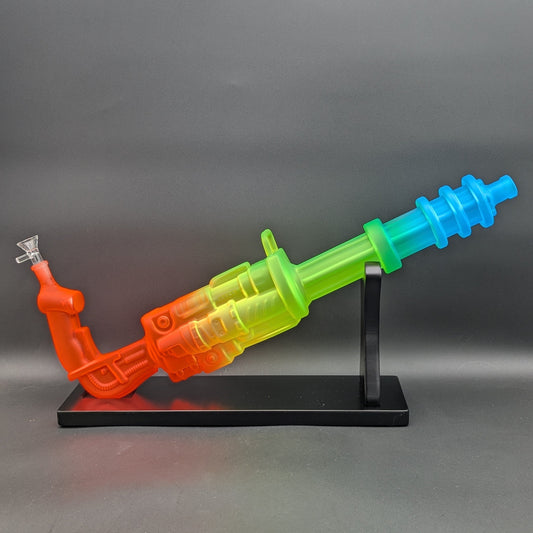 23" Rainbow Frosted Gatling Gun Bong w/ Wood Stand-Avernic Smoke Shop