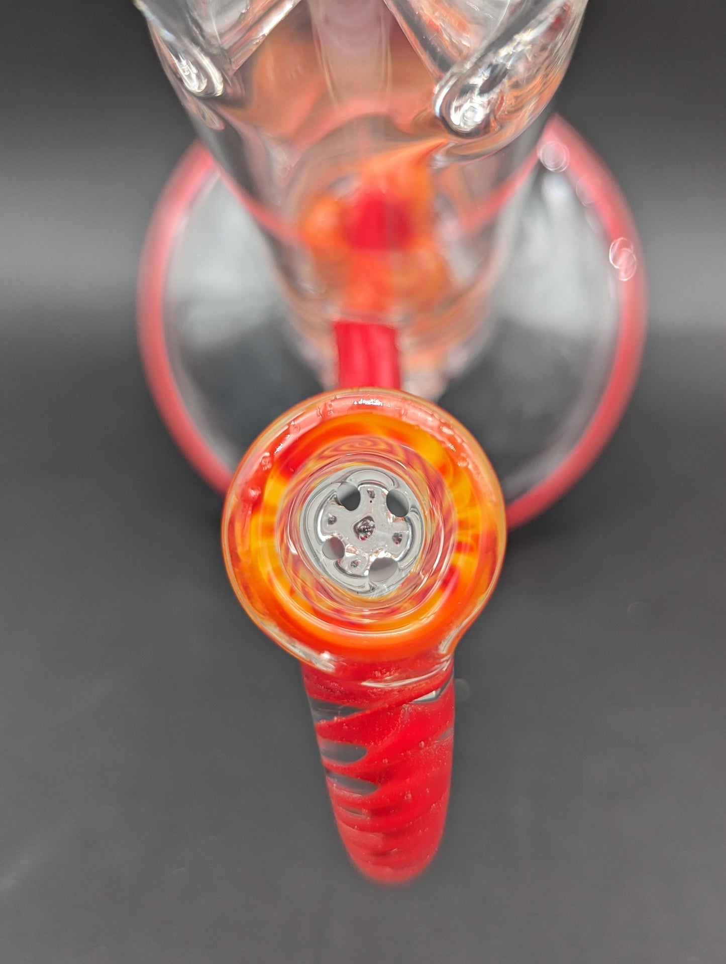 2K Glass Dual Gridline to Inv3 Tube 15.5" - Worked Red/Yellow - Meech Madness Smoke Shop