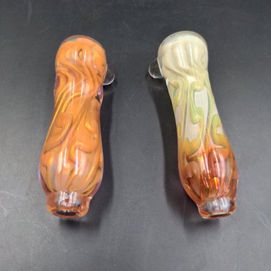 3.5" Thick Glass Silver/Gold Fumed Chillums - by LimboGlass-Avernic Smoke Shop