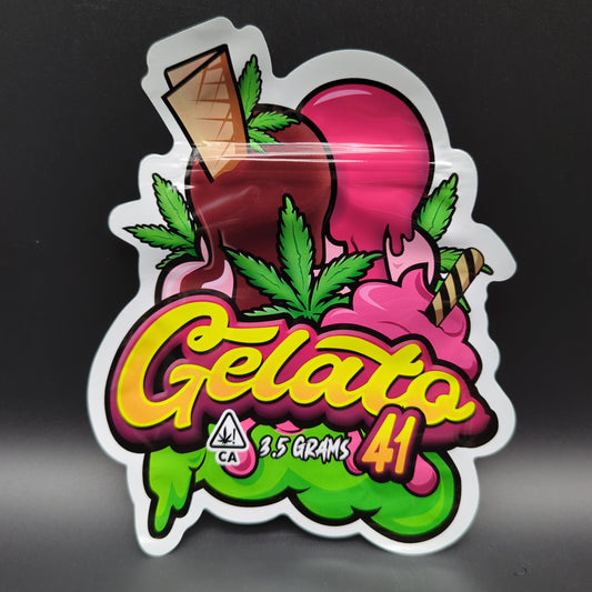 Top Bar 3.5g Gelato 41 Mylar Bags Die Cut-Meech Madness Smoke Shop