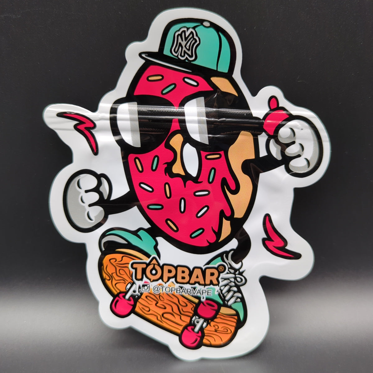 Top Bar 3.5g Skateboard Donut Mylar Bags Die Cut-Meech Madness Smoke Shop