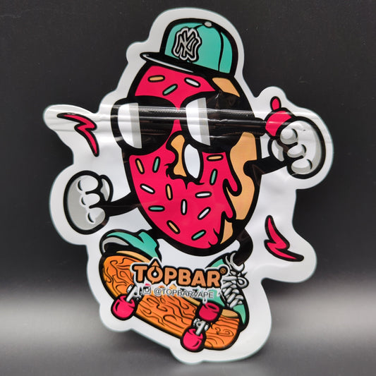 Top Bar 3.5g Skateboard Donut Mylar Bags Die Cut-Meech Madness Smoke Shop