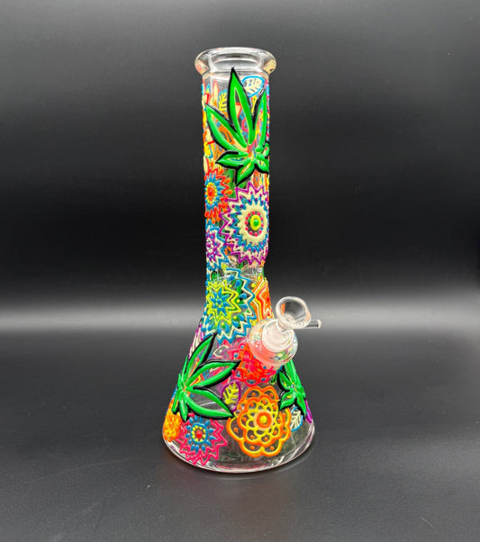 3D Trippy Glow In The Dark Beaker - Meech Madness Smoke Shop