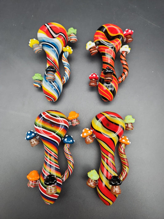 4" Color Spiral Mushroom Spoon Pipes-Avernic Smoke Shop