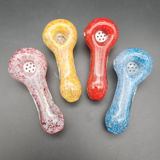 4" Fritted Color Splatter Hand Pipes w/ Glass Screen-Avernic Smoke Shop
