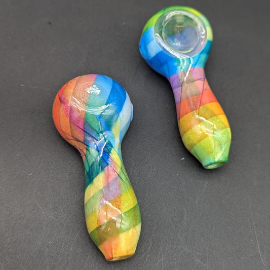 4" Rainbow Print Glass Spoon Pipe - Meech Madness Smoke Shop