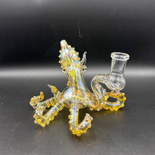 5” Fumed Octopus Water Pipe – Gold Accent - Meech Madness Smoke Shop