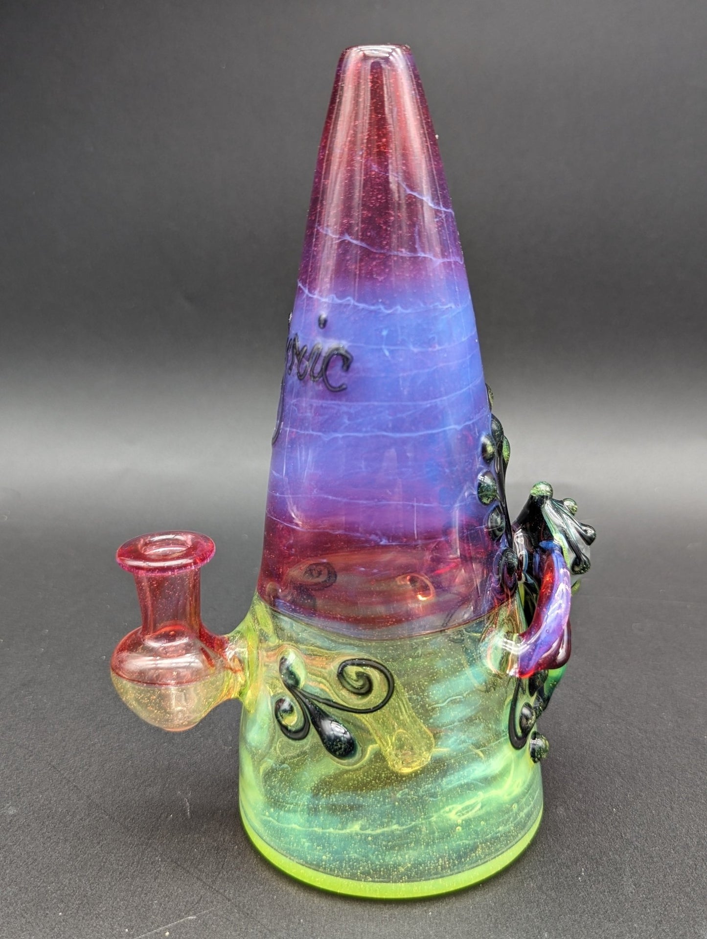 7" Gem Flower Cone Rig Purple/Green - By Lyric - Meech Madness Smoke Shop