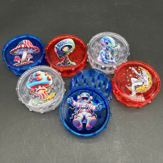 70mm Acrylic Grinder w Assorted Design-Avernic Smoke Shop