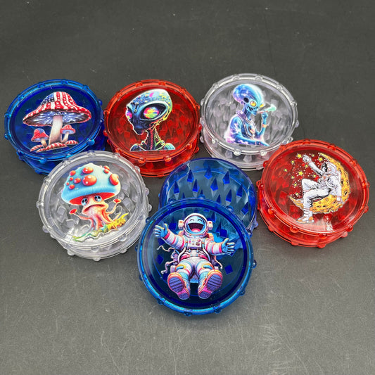70mm Acrylic Grinder w Assorted Design-Meech Madness Smoke Shop