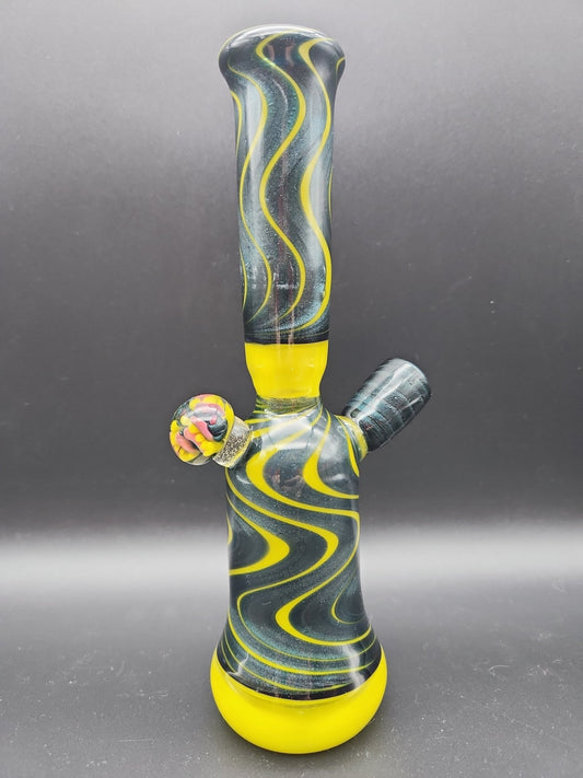 8" Golden Dichro Swirl Heady Rig - by Sprout Glass - Meech Madness Smoke Shop
