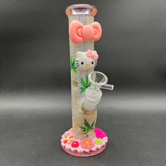 9.5" Fully Jeweled Kitty Straight Tube Bong-Avernic Smoke Shop