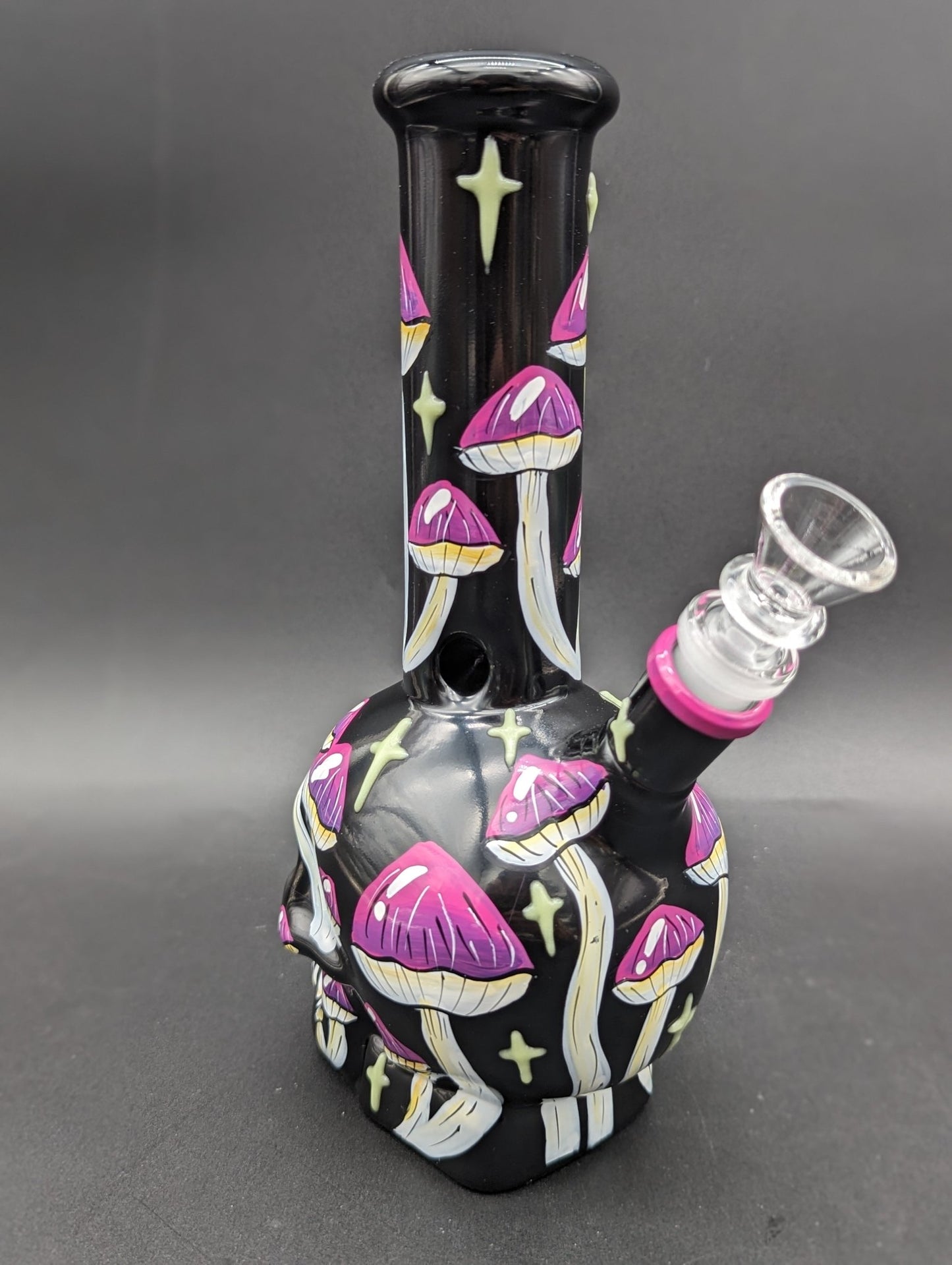 9.5" Glow in the Dark Mushroom Skull Bong - Meech Madness Smoke Shop
