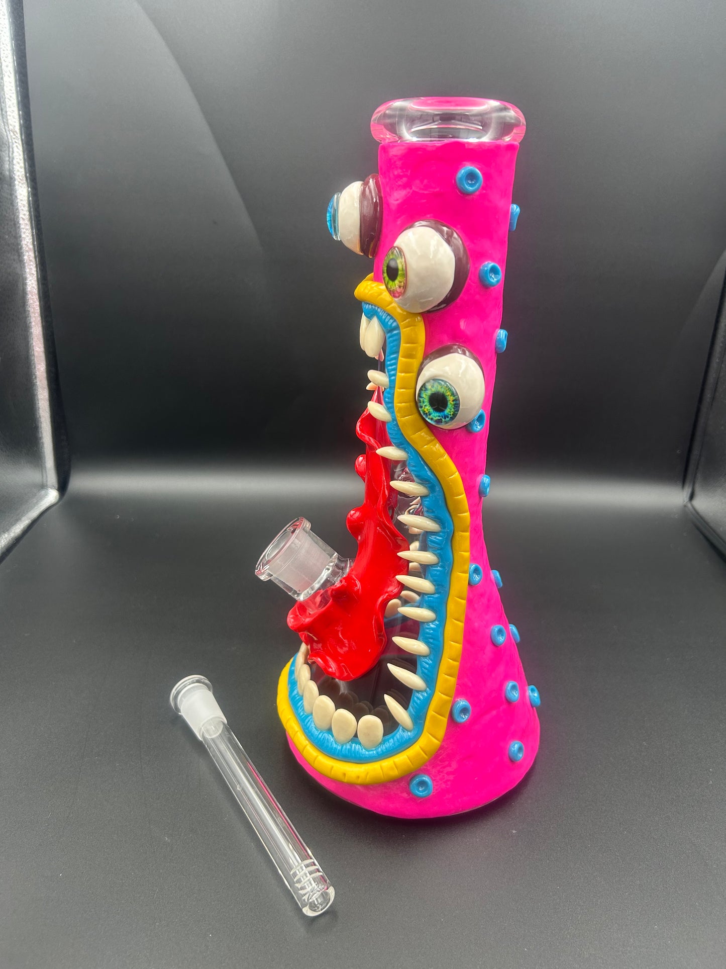 12.5” Pink Monster Beaker Water Pipe - Meech Madness Smoke Shop