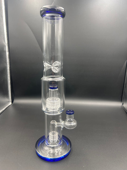 14.7″ Blue Dual Matrix Straight Tube with Ice Catcher - 14 mm - Meech Madness Smoke Shop