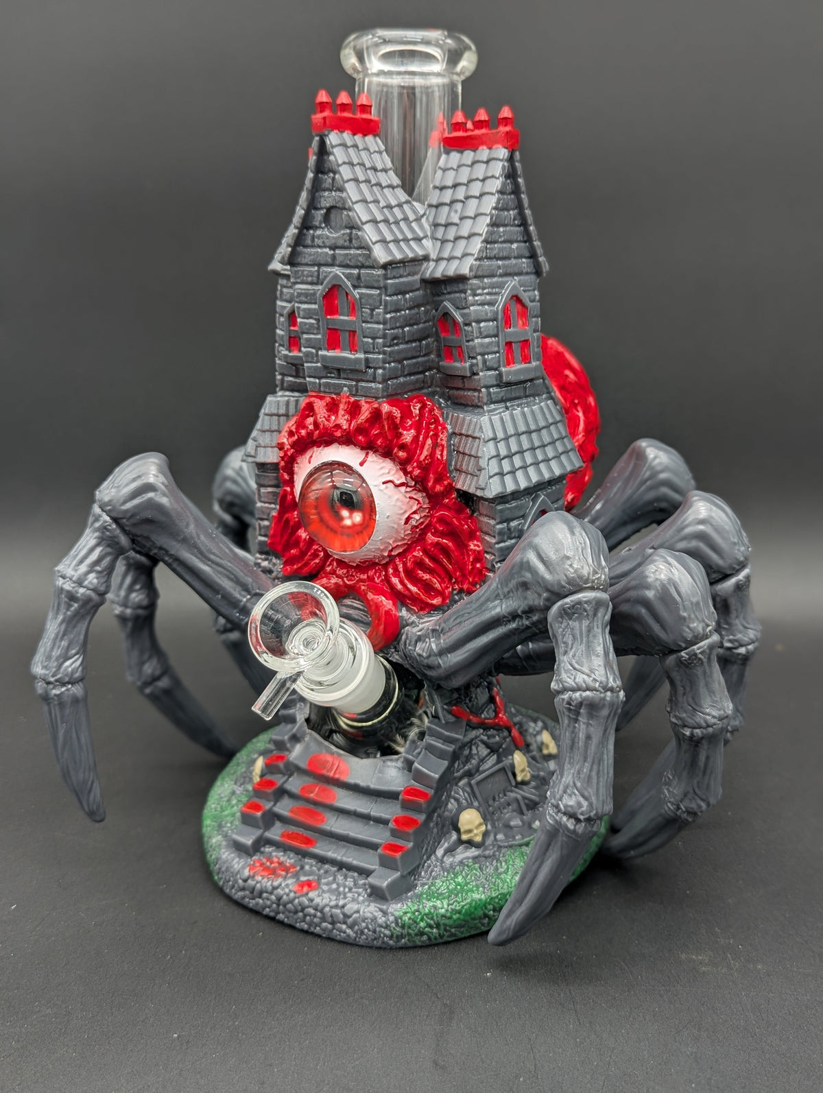 All-Seeing Arachnid Castle Glass & Vinyl Water Pipe 10.25"-Avernic Smoke Shop