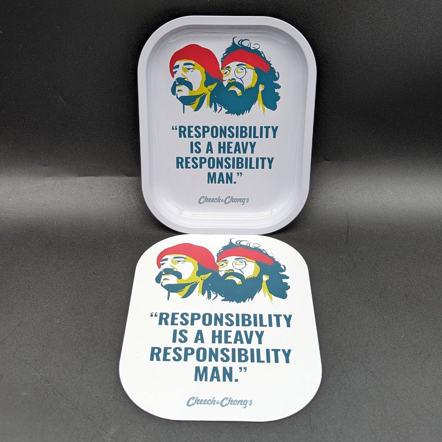 Cheech & Chong's Pulsar Mini Rolling Tray & Magnetic Lid (7"x5.5") - Responsibility - Meech Madness Smoke Shop