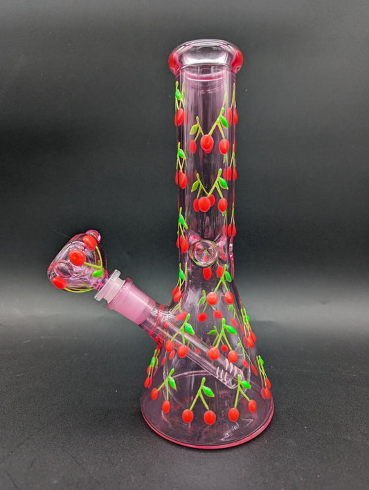 Cherries Glow In The Dark Beaker 10" - Meech Madness Smoke Shop