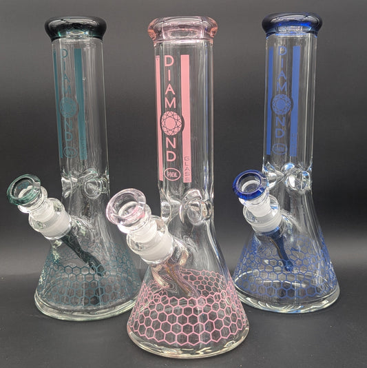 Diamond Glass 12" Honeycomb Pattern Beaker-Avernic Smoke Shop