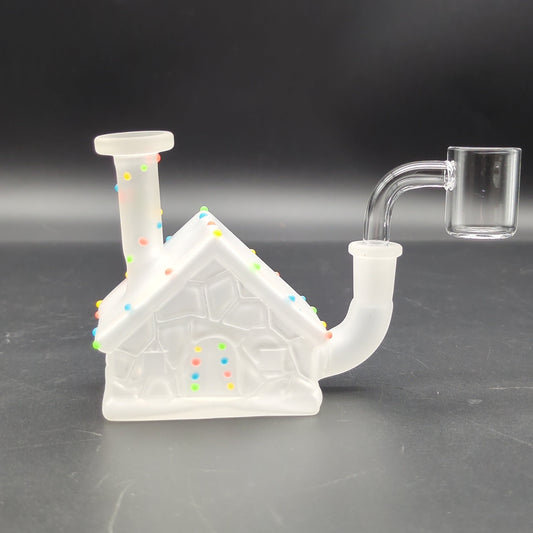Frosted Christmas House w/ Glow in Dark Lights Glass Mini Rig | 3" | 10mm-Avernic Smoke Shop
