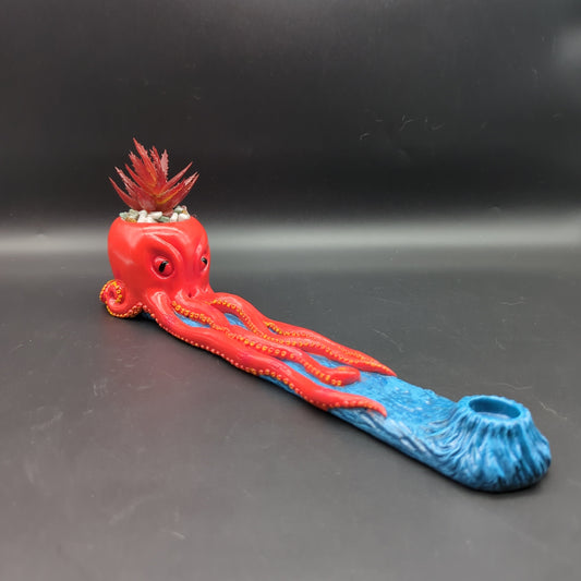 Fujima Octopus Incense Burner w/ Faux Plant | 12.5"-Avernic Smoke Shop