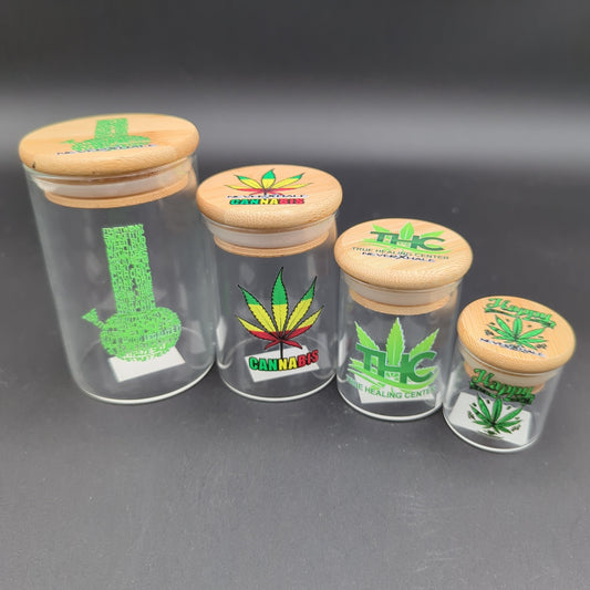 Glass Flower Storage Jars w/ Wooden Lid-Avernic Smoke Shop