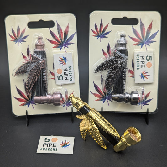 Hemp Leaf Metal Hand Pipe | 3.5"-Avernic Smoke Shop