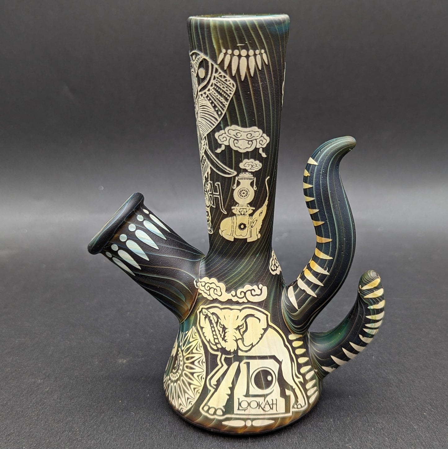 Lookah Glass Sacred Elephant Black Etched Water Pipe | 5.5"-Avernic Smoke Shop