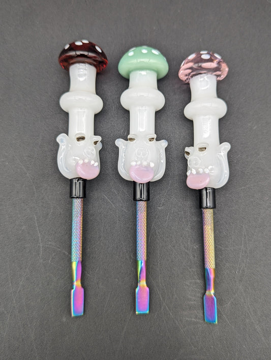 Mushroom Troll Glass and Metal Dab Tool-Meech Madness Smoke Shop