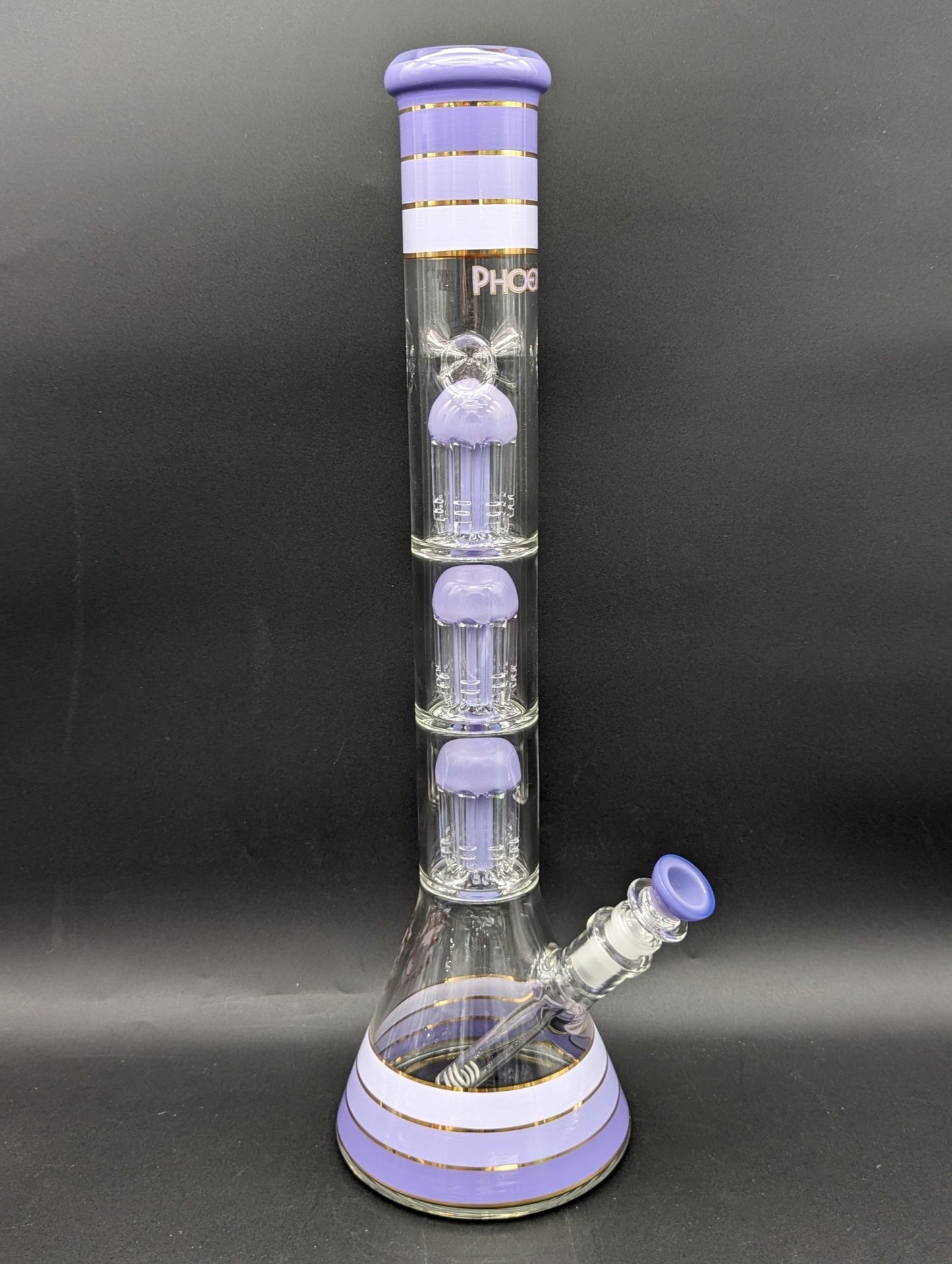 Phoenix 18" Striped Beaker w/ Triple Tree Perc - Meech Madness Smoke Shop