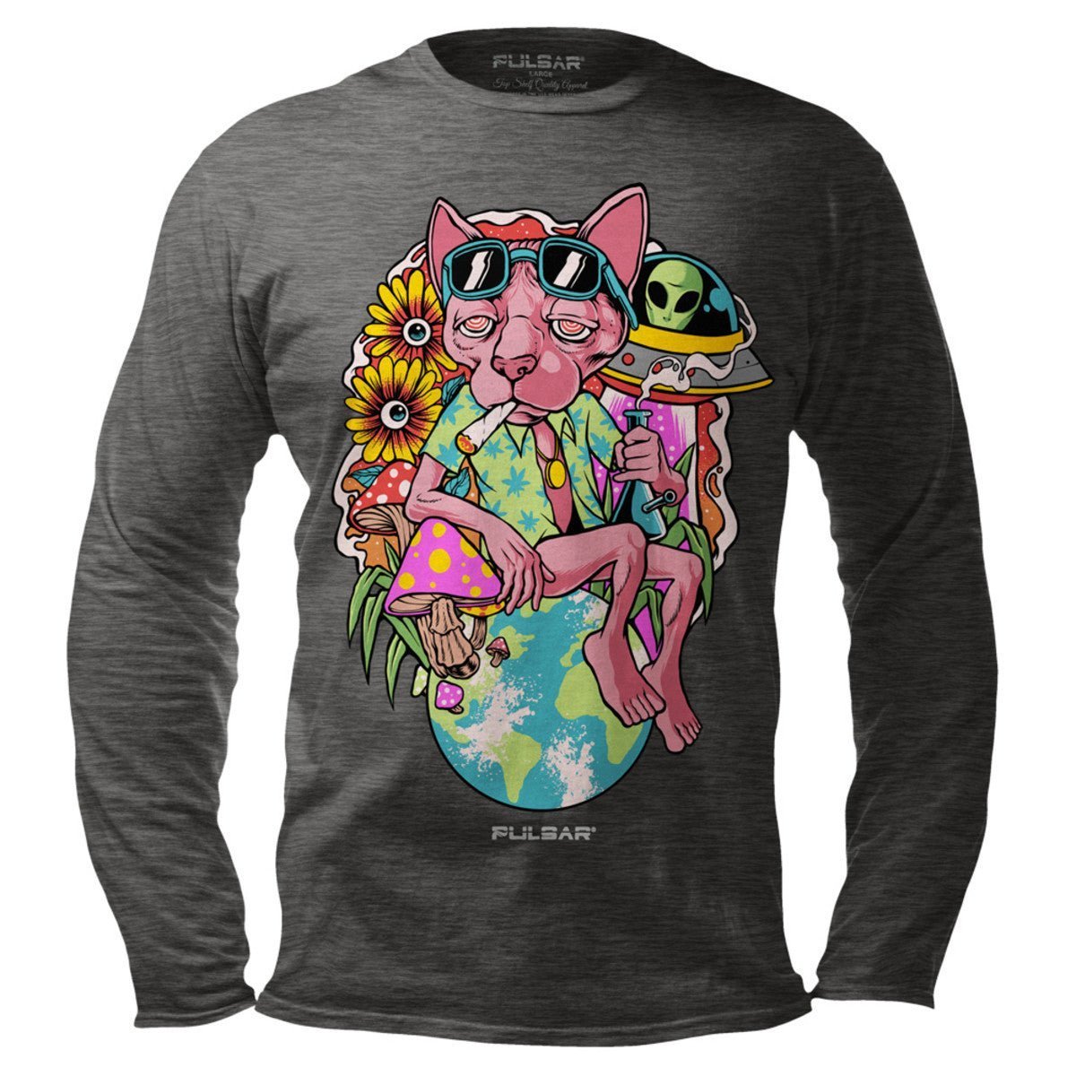 Pulsar Chill Cat Long Sleeve Shirt | Gray - Meech Madness Smoke Shop