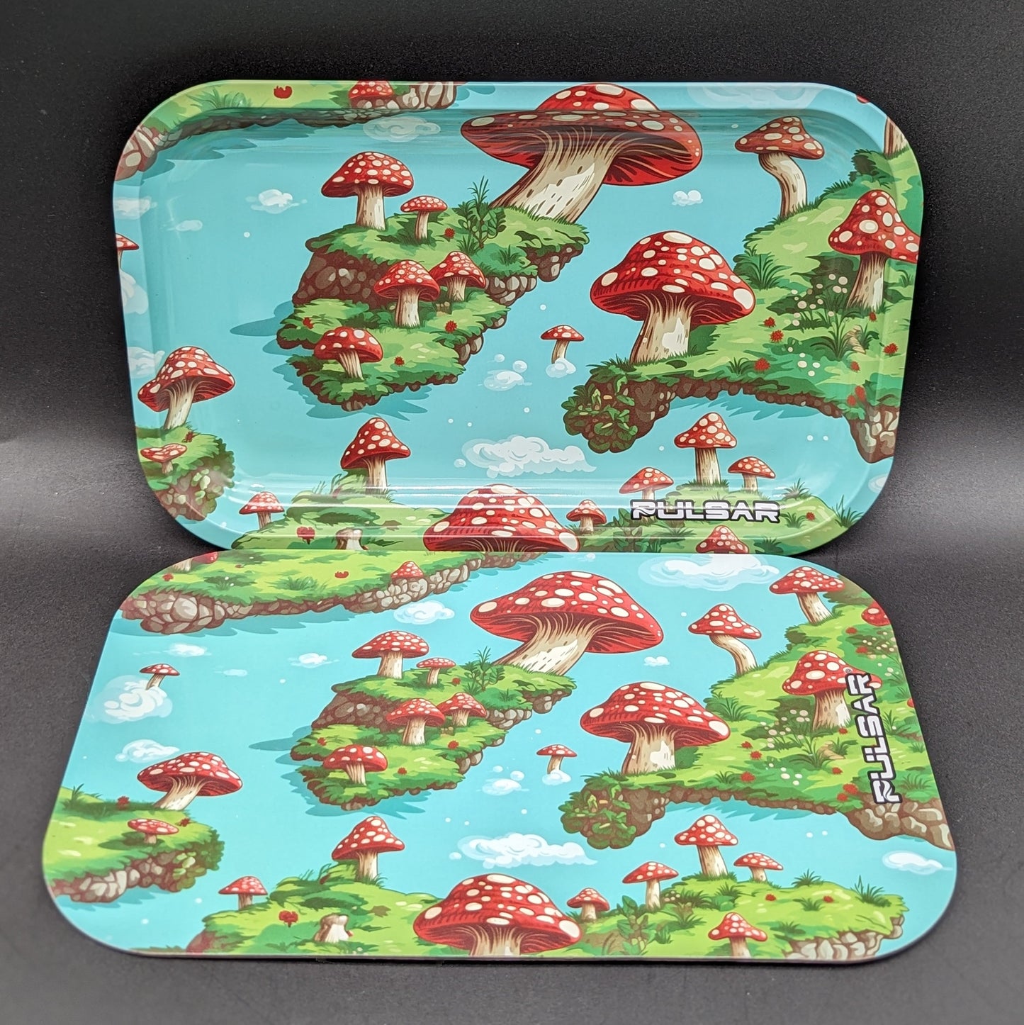 Pulsar Metal Rolling Tray & Lid | Floating Mushrooms | 11"x7"-Avernic Smoke Shop