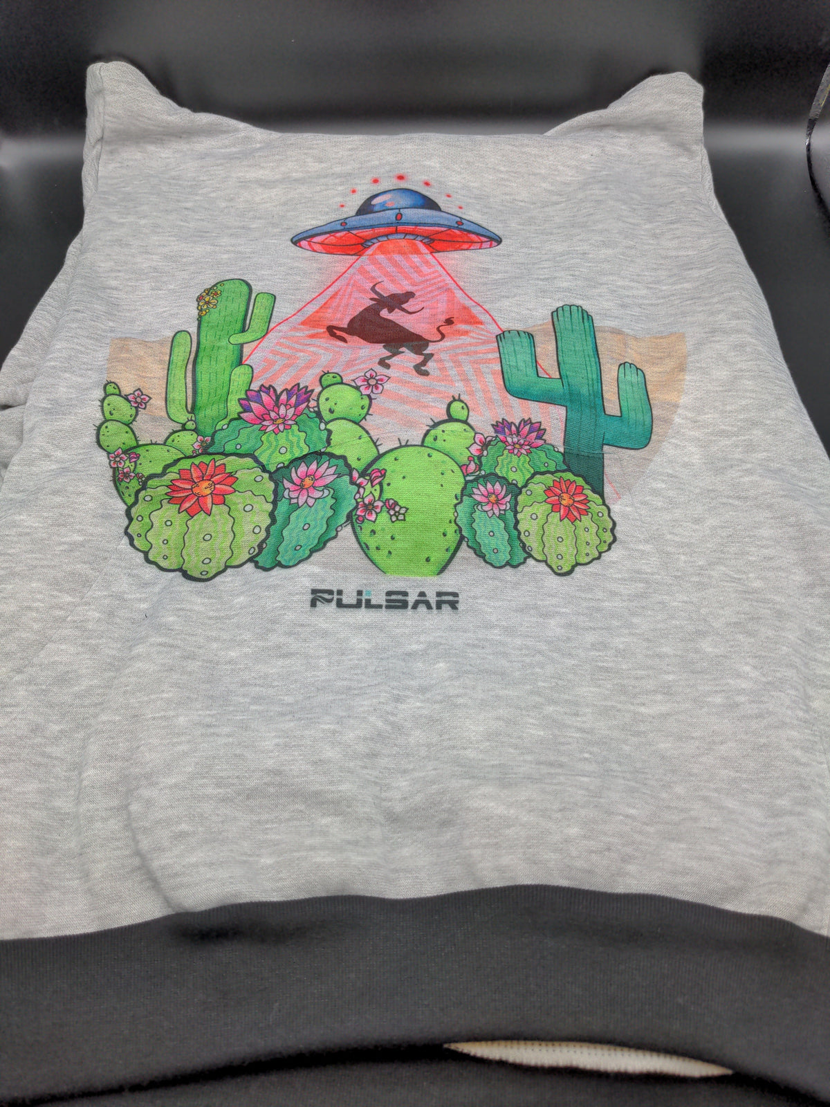 Pulsar Ultra Soft Pullover Hoodie | Psychedelic Cow Abduction | Gray-Meech Madness Smoke Shop
