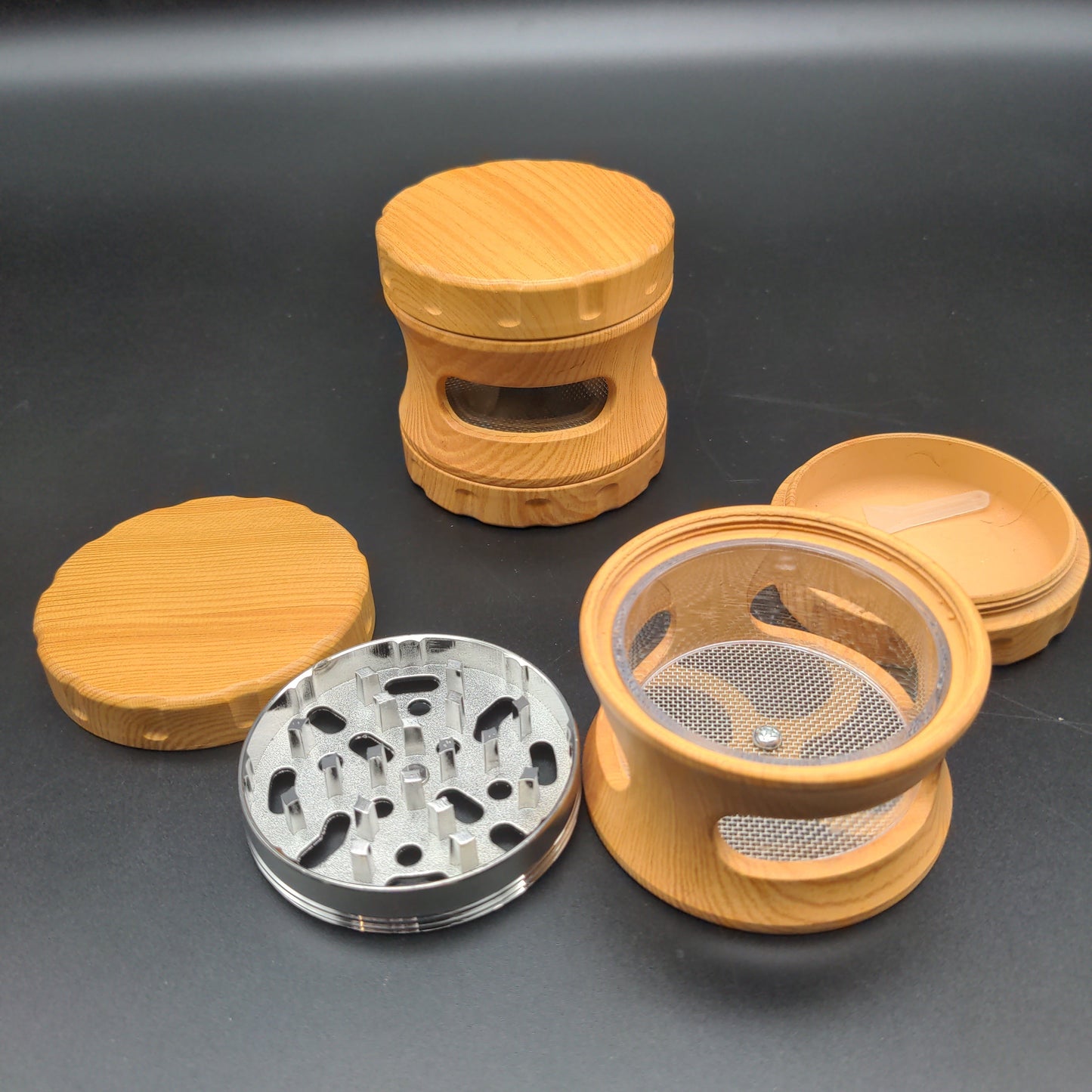 Resin Faux Wood Grinder w/ View Window | 4pc | 2.5"-Avernic Smoke Shop