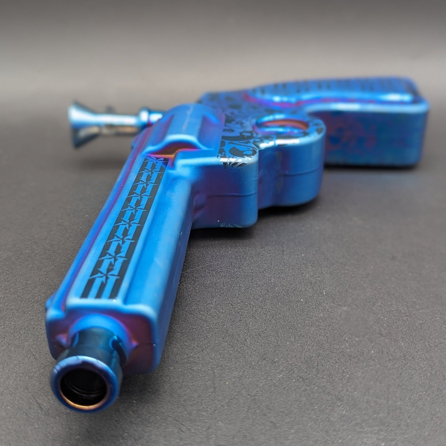 Six Gun A - Blazin' Electroplated Glass Pistol Bubbler | 10.75" - Meech Madness Smoke Shop