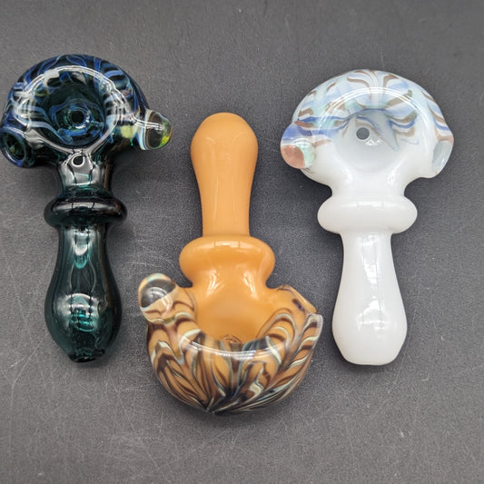 Spiral Feathered Spoon Pipes - Reading Glass Militia - Meech Madness Smoke Shop