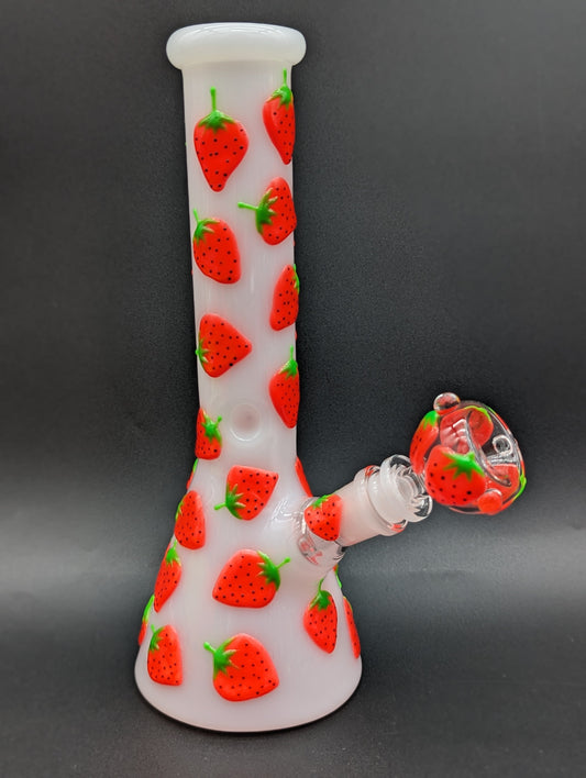 Strawberry Fields Glow In The Dark Beaker Bong 10"-Avernic Smoke Shop