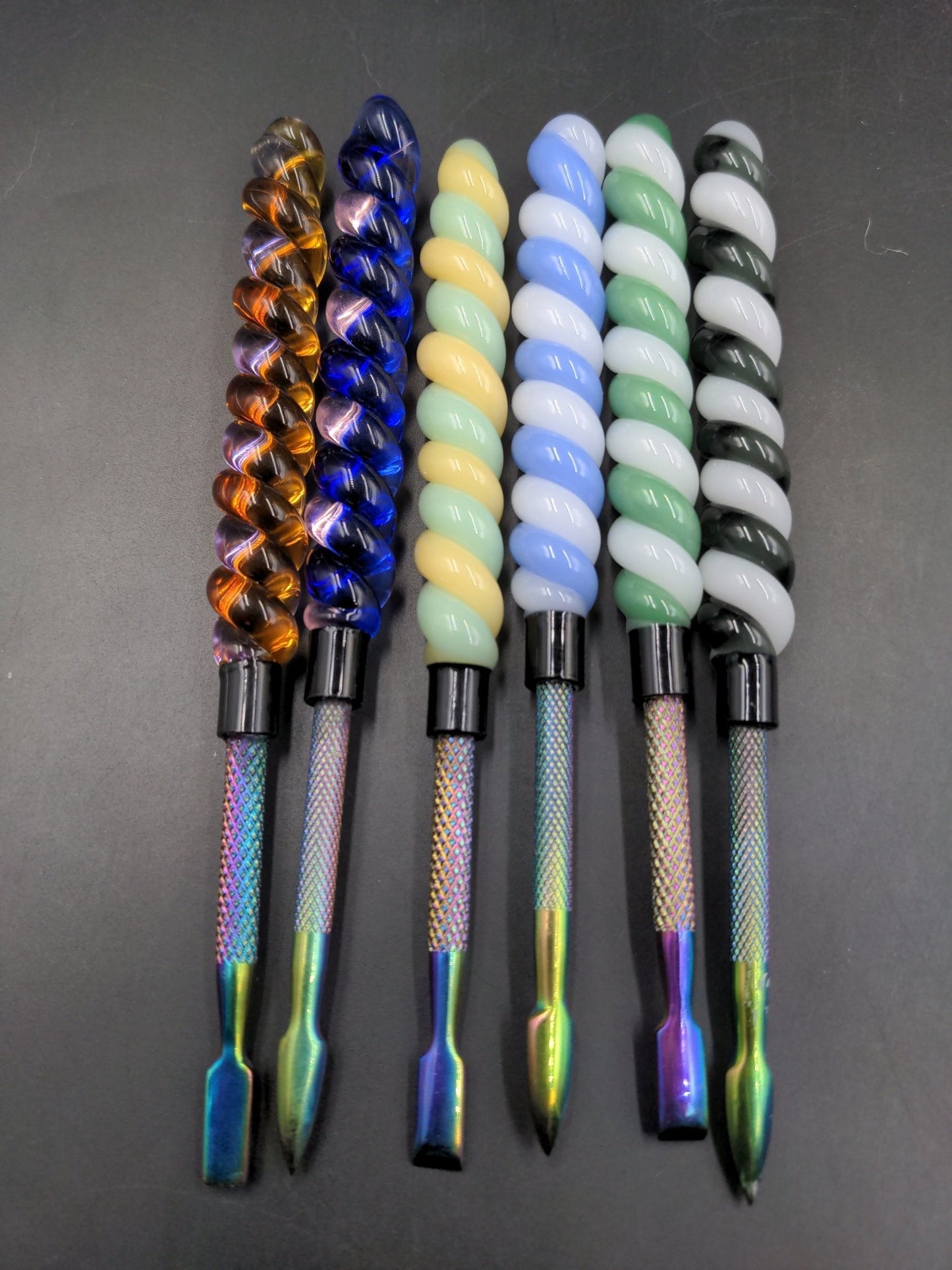 Color Twist Glass & Anodized Steel Dab Tool | 6" - Meech Madness Smoke Shop