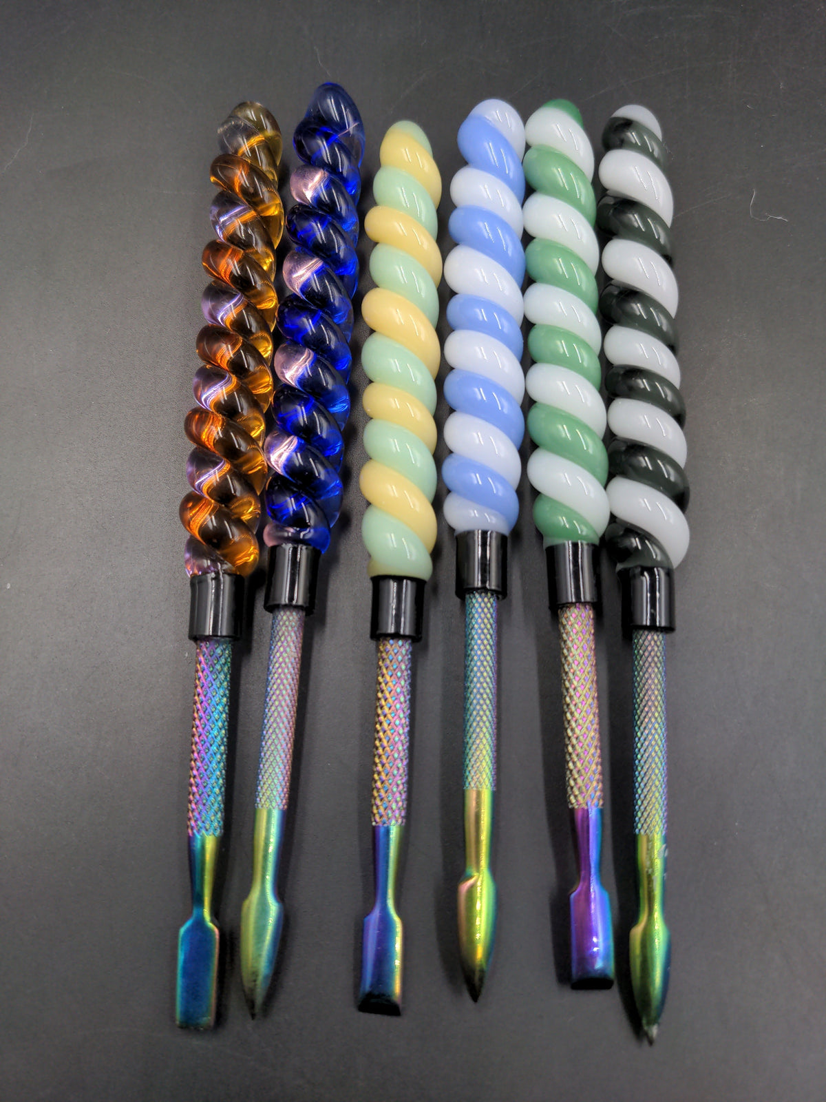 Color Twist Glass & Anodized Steel Dab Tool | 6"-Avernic Smoke Shop