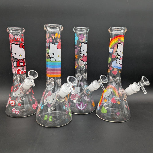 10" Colorful Kitty Graphic Beakers - Meech Madness Smoke Shop