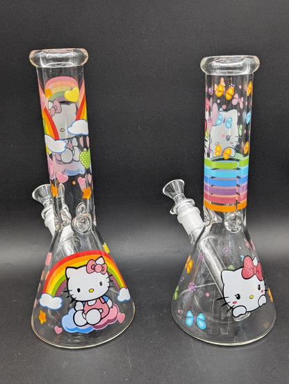 10" Colorful Kitty Graphic Beakers - Meech Madness Smoke Shop