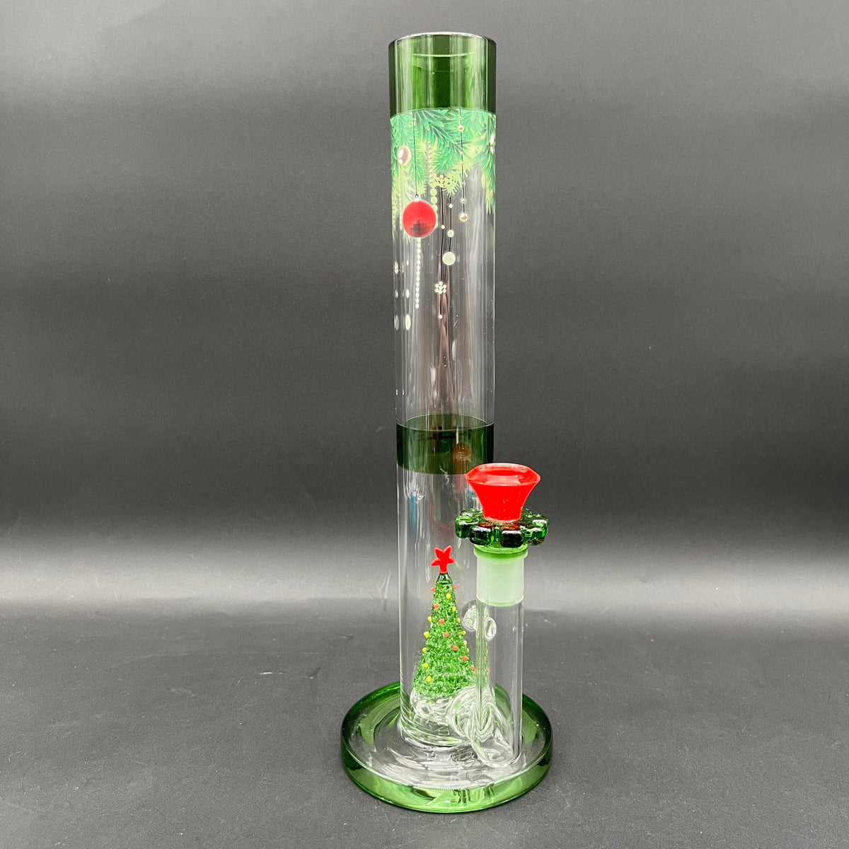 12.75" Pulsar Jingle Jolly Christmas Glass Straight Tube Water Pipe