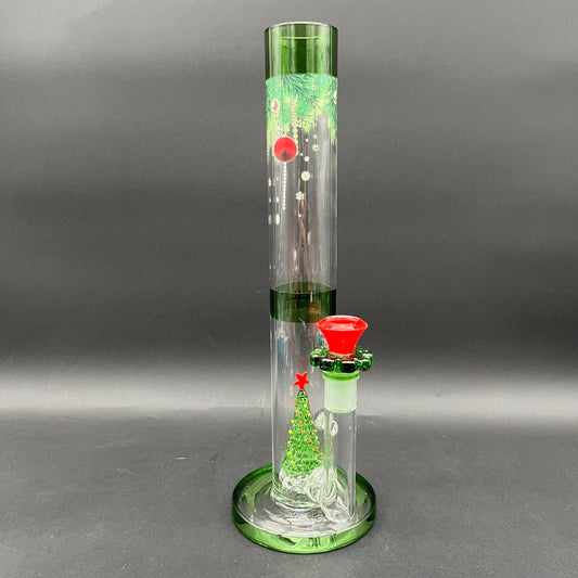 12.75" Pulsar Jingle Jolly Christmas Glass Straight Tube Water Pipe