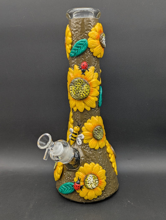 13.5" Sunflower 3D Beaker Bong-Avernic Smoke Shop
